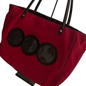 Red Envelope Red and Black Canvas Three Photo Slots on Front Large Tote